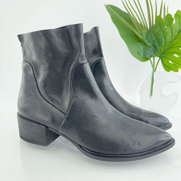 Paul Green Women's Boot Size 8 Block Heel Pointed Bootie Black Leather Zip Up - Picture 2 of 16